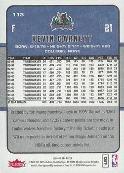 2006-07 Fleer #113 Kevin Garnett Back