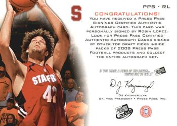 2008 Press Pass - Signings Blue #PPS-RL Robin Lopez Back