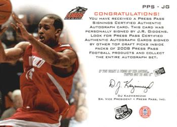 2008 Press Pass - Signings Bronze #PPS-JG J.R. Giddens Back
