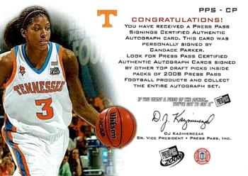 2008 Press Pass - Signings Silver #PPS-CP Candace Parker Back