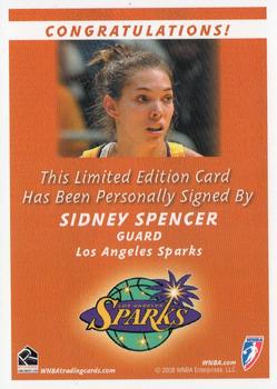 2008 Rittenhouse WNBA - Autographs #NNO Sidney Spencer Back