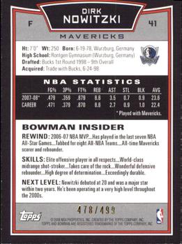 2008-09 Bowman - Blue #41 Dirk Nowitzki Back