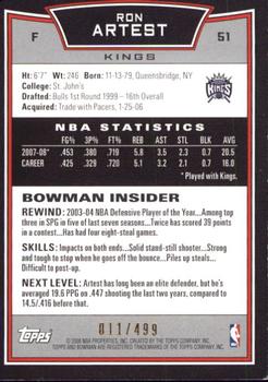 2008-09 Bowman - Blue #51 Ron Artest Back