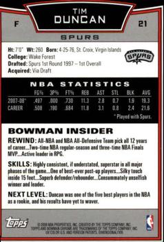 2008-09 Bowman - Chrome #21 Tim Duncan Back