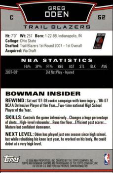 2008-09 Bowman - Chrome #52 Greg Oden Back