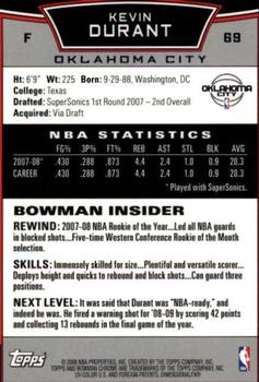 2008-09 Bowman - Chrome #69 Kevin Durant Back
