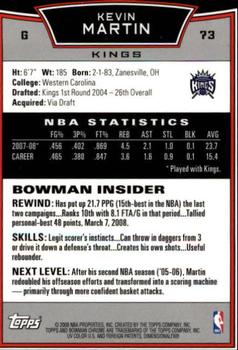 2008-09 Bowman - Chrome #73 Kevin Martin Back