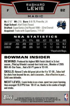 2008-09 Bowman - Chrome #82 Rashard Lewis Back