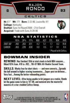 2008-09 Bowman - Chrome #93 Rajon Rondo Back