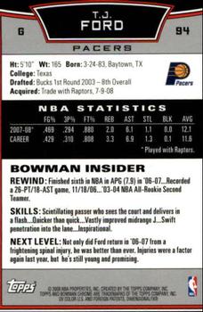 2008-09 Bowman - Chrome #94 T.J. Ford Back