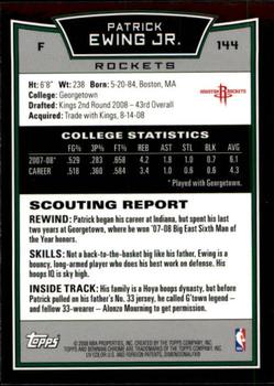 2008-09 Bowman - Chrome #144 Patrick Ewing Jr. Back