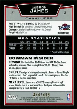 2008-09 Bowman - Chrome Refractors #3 LeBron James Back