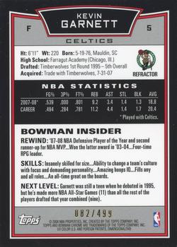 2008-09 Bowman - Chrome Refractors #5 Kevin Garnett Back