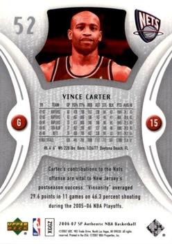 2006-07 SP Authentic #52 Vince Carter Back