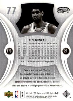 2006-07 SP Authentic #77 Tim Duncan Back