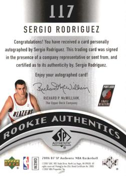 2006-07 SP Authentic #117 Sergio Rodriguez Back