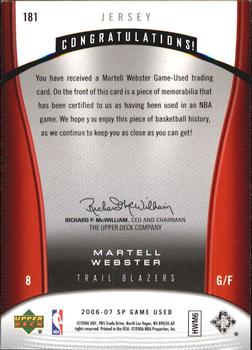 2006-07 SP Game Used #181 Martell Webster Back