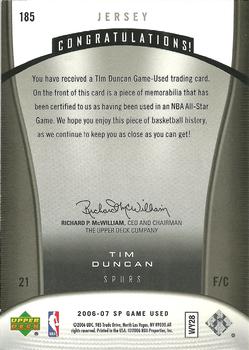 2006-07 SP Game Used #185 Tim Duncan Back