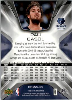 2006-07 SPx #42 Pau Gasol Back