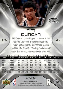 2006-07 SPx #84 Tim Duncan Back