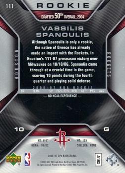 2006-07 SPx #111 Vassilis Spanoulis Back