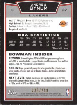 2008-09 Bowman - Orange #37 Andrew Bynum Back