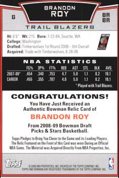 2008-09 Bowman - Relics #BRBR Brandon Roy  Back