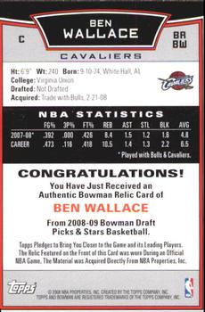 2008-09 Bowman - Relics #BRBW Ben Wallace  Back