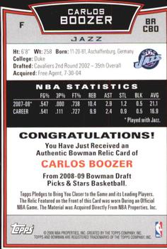 2008-09 Bowman - Relics #BRCBO Carlos Boozer  Back