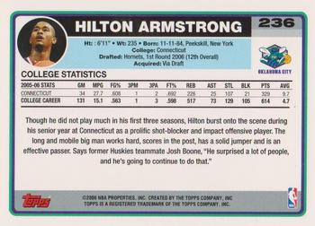 2006-07 Topps #236 Hilton Armstrong Back