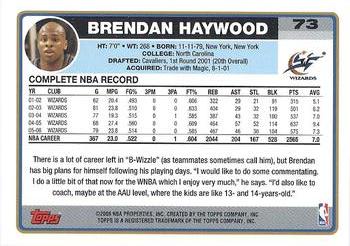 2006-07 Topps #73 Brendan Haywood Back