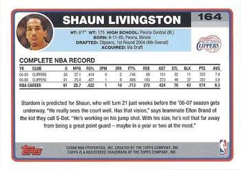 2006-07 Topps #164 Shaun Livingston Back