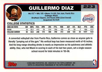 2006-07 Topps #223 Guillermo Diaz Back