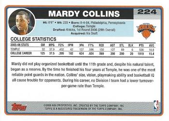 2006-07 Topps #224 Mardy Collins Back