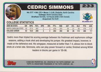 2006-07 Topps #233 Cedric Simmons Back