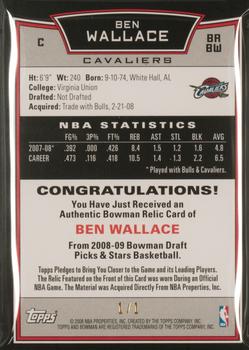 2008-09 Bowman - Relics Red #BRBW Ben Wallace  Back