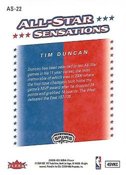 2008-09 Fleer - All-Star Sensations #AS-22 Tim Duncan Back