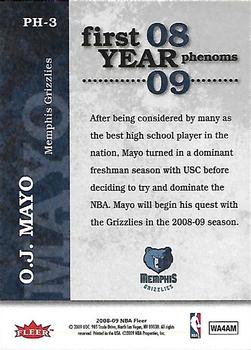 2008-09 Fleer - First Year Phenoms #PH-3 O.J. Mayo Back