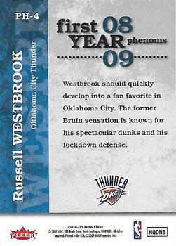 2008-09 Fleer - First Year Phenoms #PH-4 Russell Westbrook Back