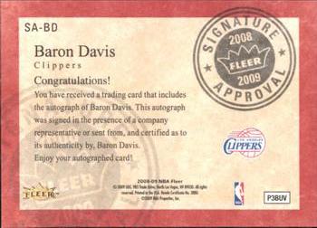 2008-09 Fleer - Signature Approval #SA-BD Baron Davis Back