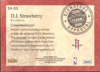 2008-09 Fleer - Signature Approval #SA-DS D.J. Strawberry Back