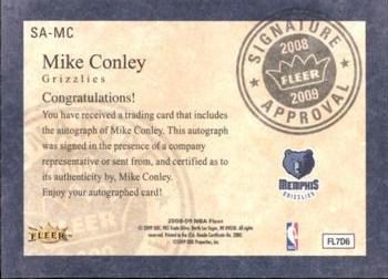 2008-09 Fleer - Signature Approval #SA-MC Mike Conley Back