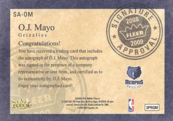 2008-09 Fleer - Signature Approval #SA-OM O.J. Mayo Back