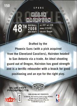 2008-09 Fleer Hot Prospects - Blue #150 Malik Hairston Back