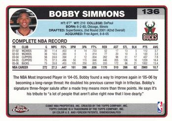 2006-07 Topps Chrome #136 Bobby Simmons Back