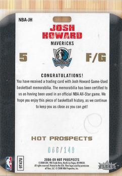 2008-09 Fleer Hot Prospects - NBA Game Issue Jerseys #NBA-JH Josh Howard Back