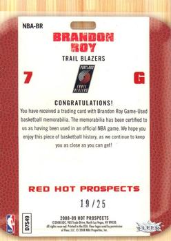 2008-09 Fleer Hot Prospects - NBA Game Issue Jerseys Red #NBA-BR Brandon Roy Back
