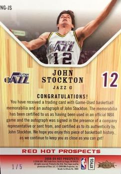 2008-09 Fleer Hot Prospects - Numbers Game Autographs Jerseys Red #NG-JS John Stockton Back