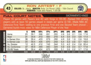 2006-07 Topps Full Court #43 Ron Artest Back