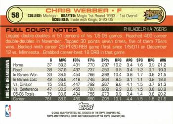 2006-07 Topps Full Court #58 Chris Webber Back